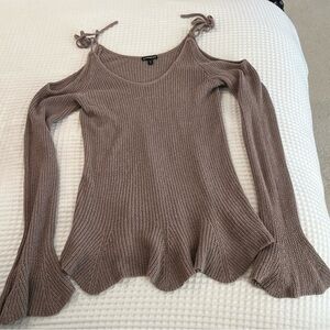Express Off-the-Shoulder Sweater in Taupe